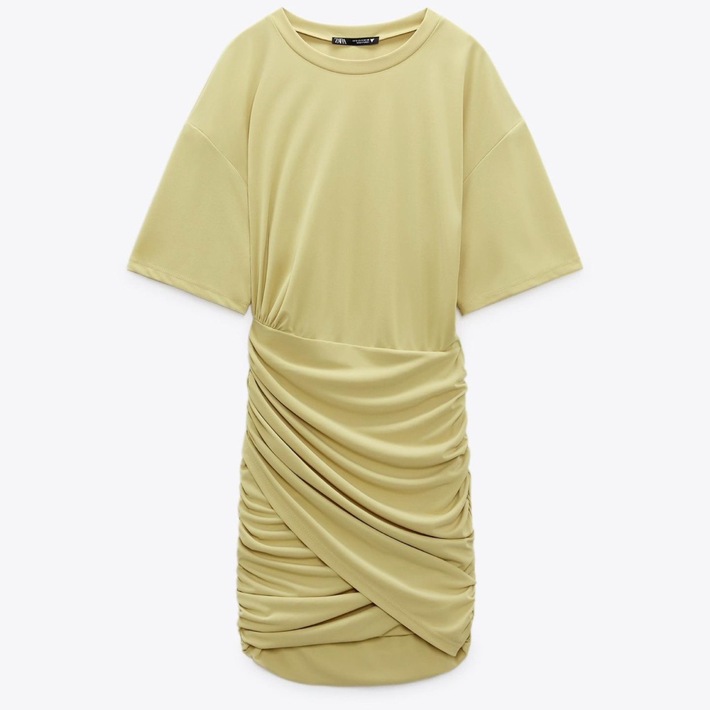 Zara Gold Ruched Sheath Dress for Work
